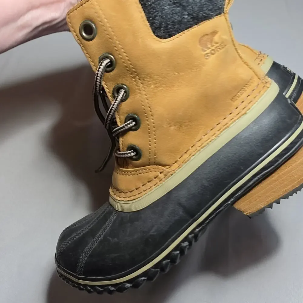 Sorel Women's Slimpack II Boot SZ 6.5 Duck Tan Leather Waterproof Lace Up Wool